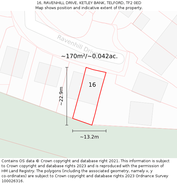16, RAVENHILL DRIVE, KETLEY BANK, TELFORD, TF2 0ED: Plot and title map