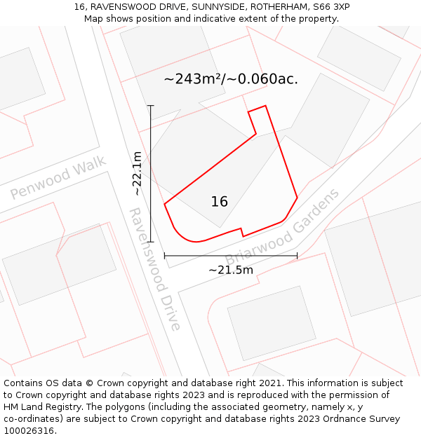 16, RAVENSWOOD DRIVE, SUNNYSIDE, ROTHERHAM, S66 3XP: Plot and title map