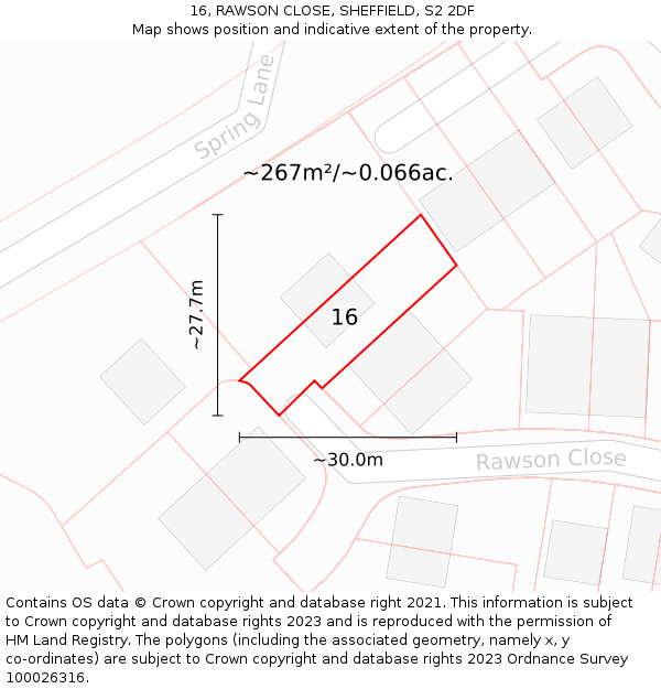 16, RAWSON CLOSE, SHEFFIELD, S2 2DF: Plot and title map