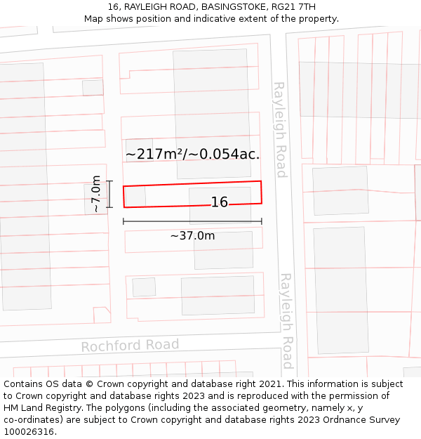 16, RAYLEIGH ROAD, BASINGSTOKE, RG21 7TH: Plot and title map