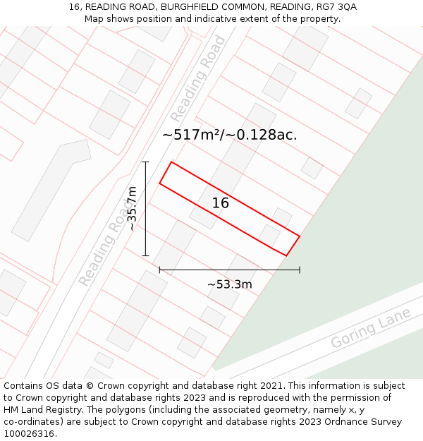 16, READING ROAD, BURGHFIELD COMMON, READING, RG7 3QA: Plot and title map