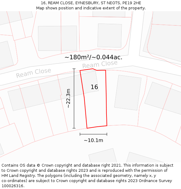 16, REAM CLOSE, EYNESBURY, ST NEOTS, PE19 2HE: Plot and title map