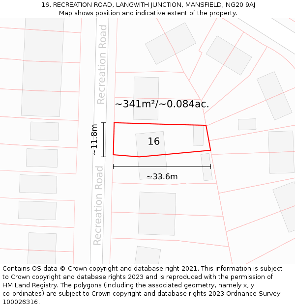 16, RECREATION ROAD, LANGWITH JUNCTION, MANSFIELD, NG20 9AJ: Plot and title map