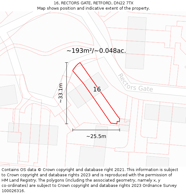 16, RECTORS GATE, RETFORD, DN22 7TX: Plot and title map