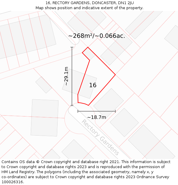 16, RECTORY GARDENS, DONCASTER, DN1 2JU: Plot and title map