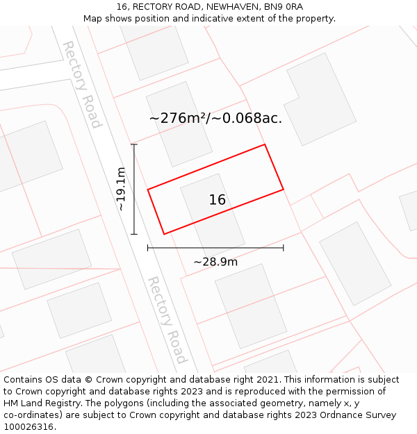 16, RECTORY ROAD, NEWHAVEN, BN9 0RA: Plot and title map