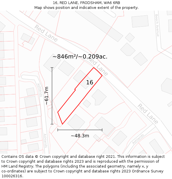 16, RED LANE, FRODSHAM, WA6 6RB: Plot and title map