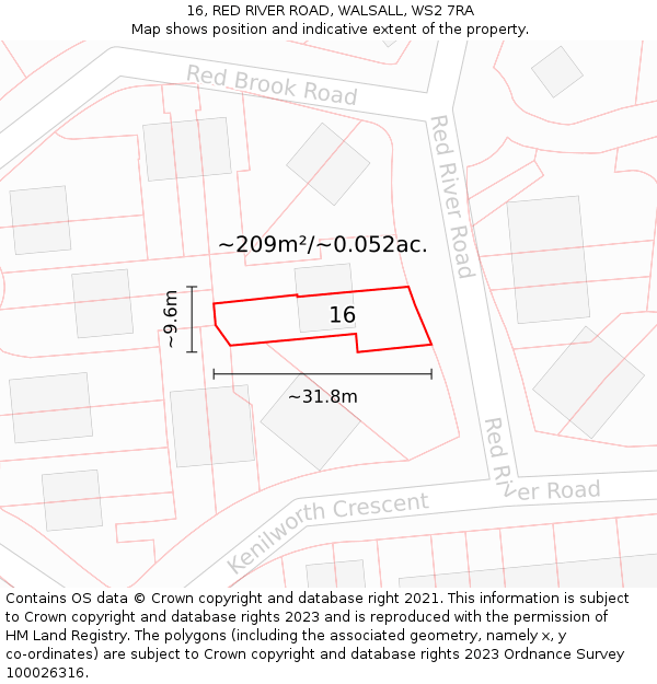 16, RED RIVER ROAD, WALSALL, WS2 7RA: Plot and title map