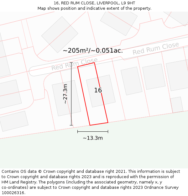 16, RED RUM CLOSE, LIVERPOOL, L9 9HT: Plot and title map