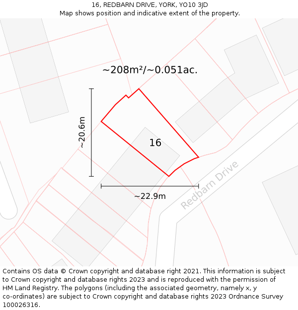 16, REDBARN DRIVE, YORK, YO10 3JD: Plot and title map