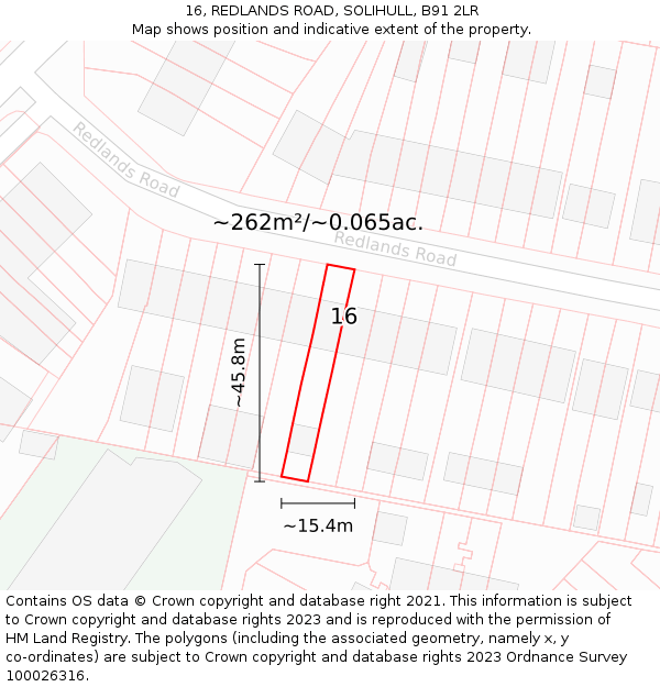 16, REDLANDS ROAD, SOLIHULL, B91 2LR: Plot and title map
