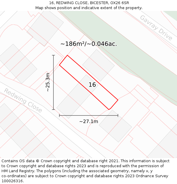 16, REDWING CLOSE, BICESTER, OX26 6SR: Plot and title map