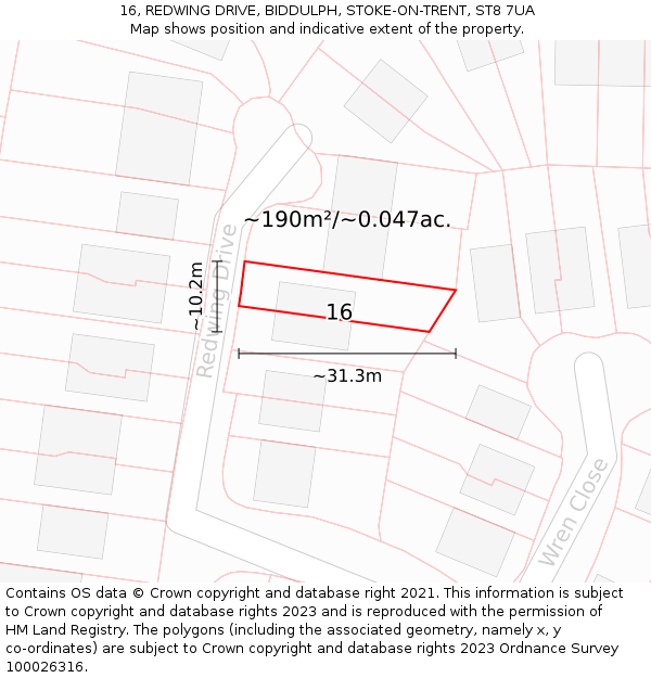 16, REDWING DRIVE, BIDDULPH, STOKE-ON-TRENT, ST8 7UA: Plot and title map