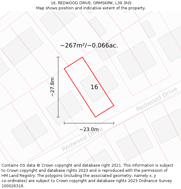 16, REDWOOD DRIVE, ORMSKIRK, L39 3NS: Plot and title map