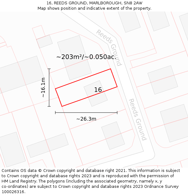 16, REEDS GROUND, MARLBOROUGH, SN8 2AW: Plot and title map