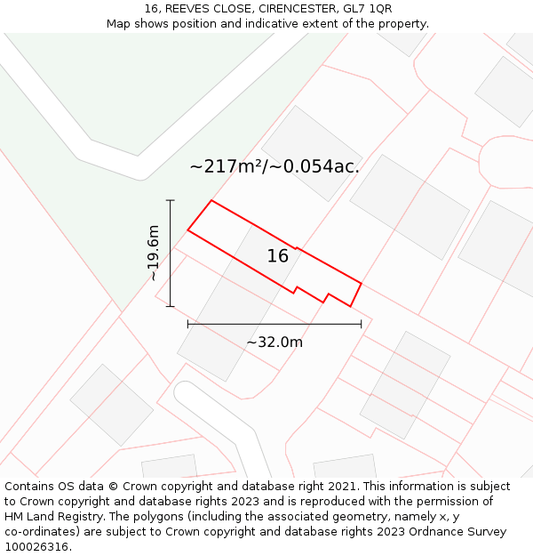16, REEVES CLOSE, CIRENCESTER, GL7 1QR: Plot and title map