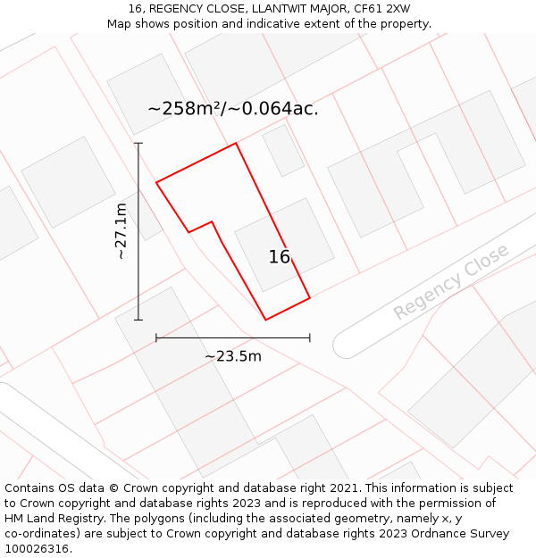 16, REGENCY CLOSE, LLANTWIT MAJOR, CF61 2XW: Plot and title map