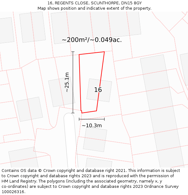 16, REGENTS CLOSE, SCUNTHORPE, DN15 8GY: Plot and title map