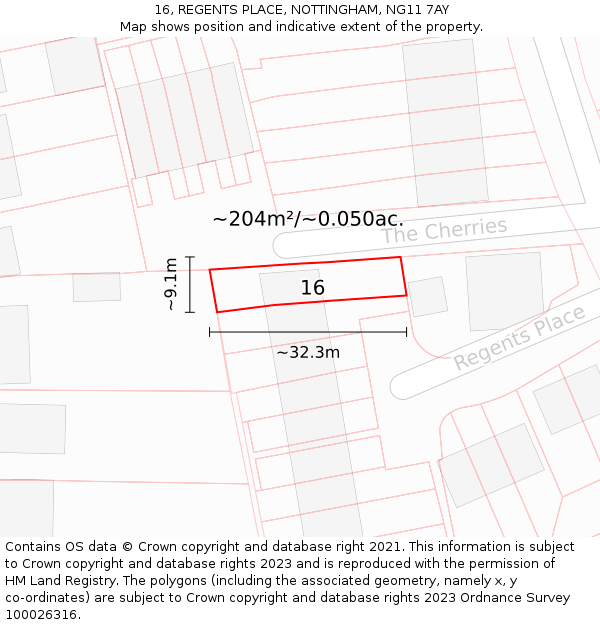 16, REGENTS PLACE, NOTTINGHAM, NG11 7AY: Plot and title map