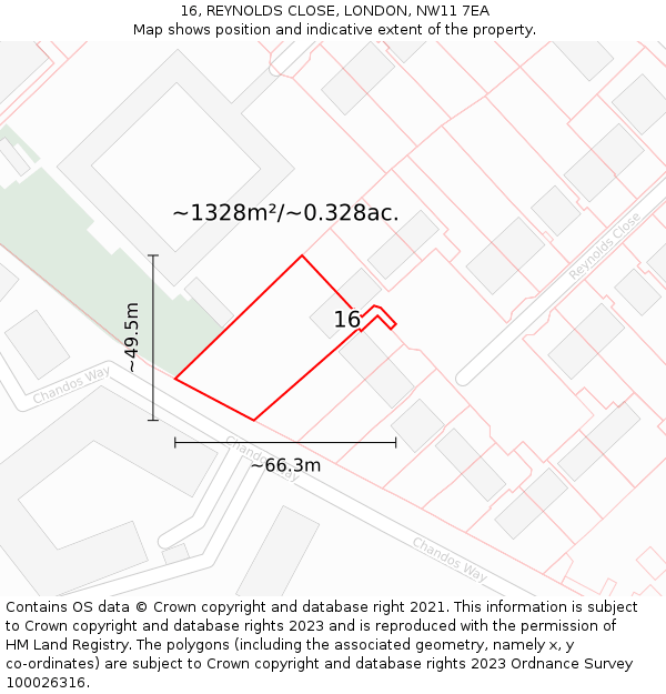 16, REYNOLDS CLOSE, LONDON, NW11 7EA: Plot and title map