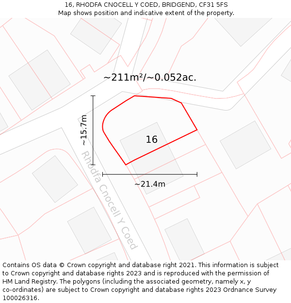 16, RHODFA CNOCELL Y COED, BRIDGEND, CF31 5FS: Plot and title map
