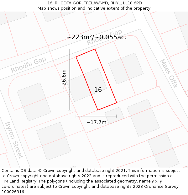 16, RHODFA GOP, TRELAWNYD, RHYL, LL18 6PD: Plot and title map