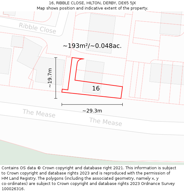 16, RIBBLE CLOSE, HILTON, DERBY, DE65 5JX: Plot and title map