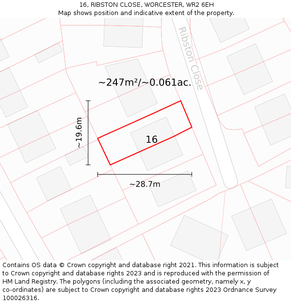 16, RIBSTON CLOSE, WORCESTER, WR2 6EH: Plot and title map