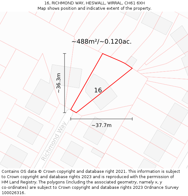 16, RICHMOND WAY, HESWALL, WIRRAL, CH61 6XH: Plot and title map