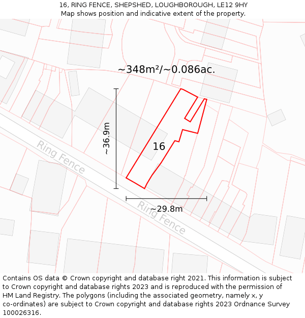 16, RING FENCE, SHEPSHED, LOUGHBOROUGH, LE12 9HY: Plot and title map