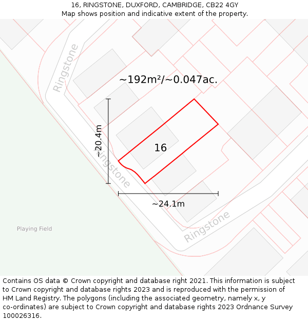 16, RINGSTONE, DUXFORD, CAMBRIDGE, CB22 4GY: Plot and title map