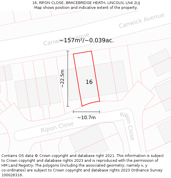 16, RIPON CLOSE, BRACEBRIDGE HEATH, LINCOLN, LN4 2UJ: Plot and title map
