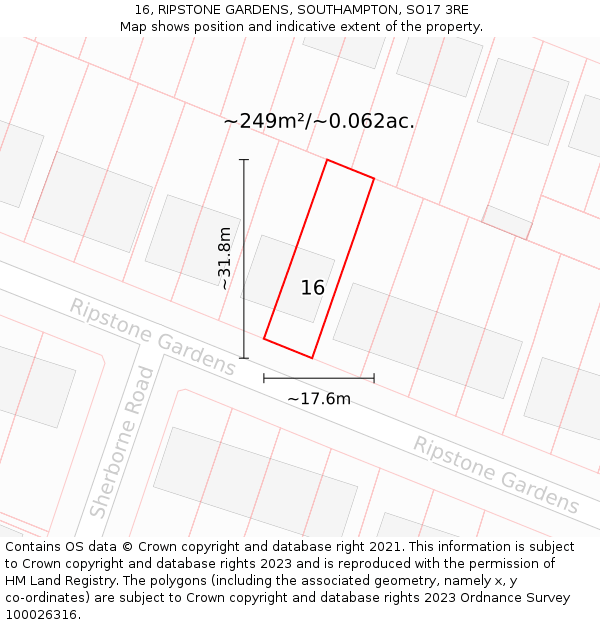 16, RIPSTONE GARDENS, SOUTHAMPTON, SO17 3RE: Plot and title map