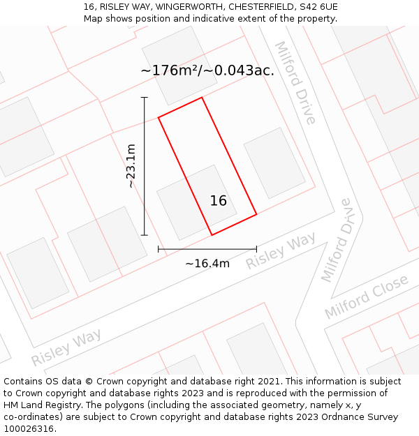 16, RISLEY WAY, WINGERWORTH, CHESTERFIELD, S42 6UE: Plot and title map