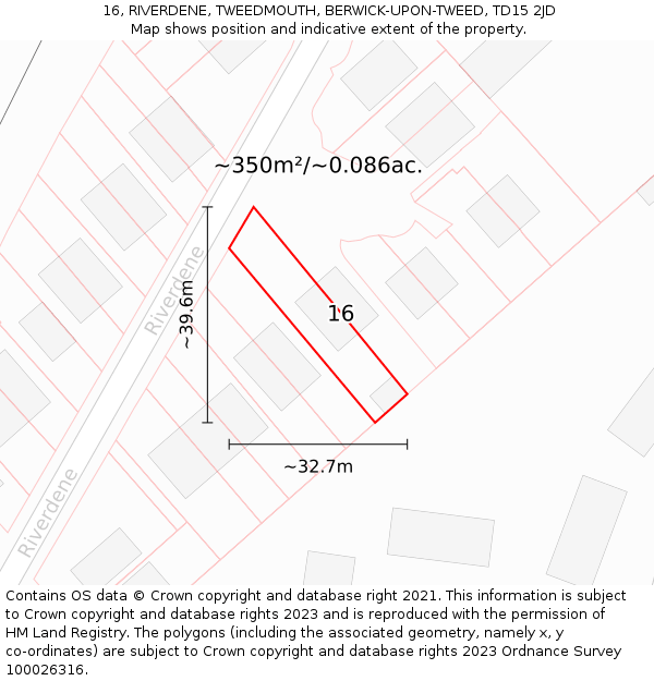 16, RIVERDENE, TWEEDMOUTH, BERWICK-UPON-TWEED, TD15 2JD: Plot and title map