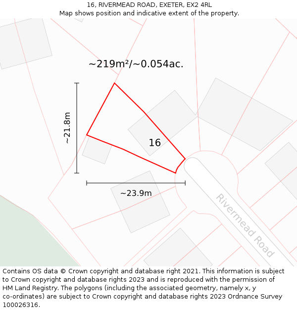 16, RIVERMEAD ROAD, EXETER, EX2 4RL: Plot and title map