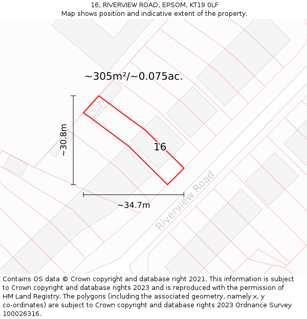 16, RIVERVIEW ROAD, EPSOM, KT19 0LF: Plot and title map