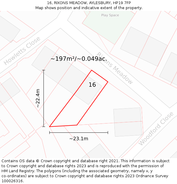 16, RIXONS MEADOW, AYLESBURY, HP19 7FP: Plot and title map