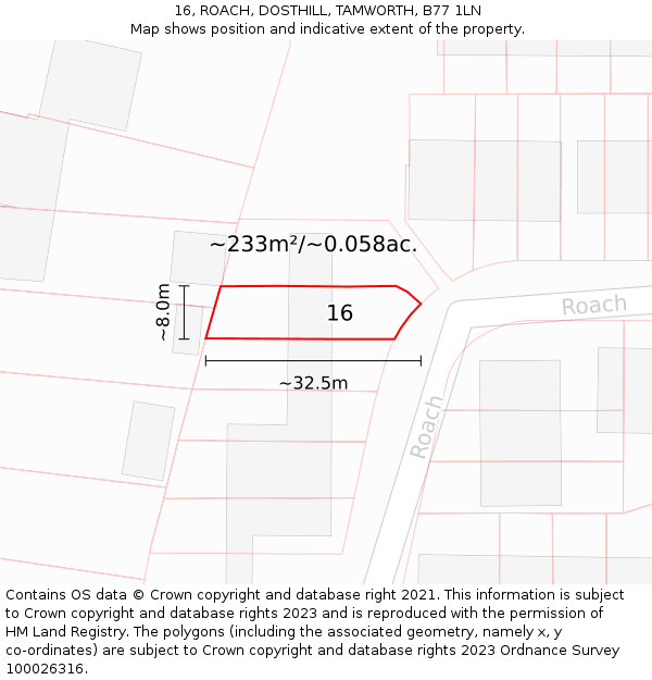 16, ROACH, DOSTHILL, TAMWORTH, B77 1LN: Plot and title map