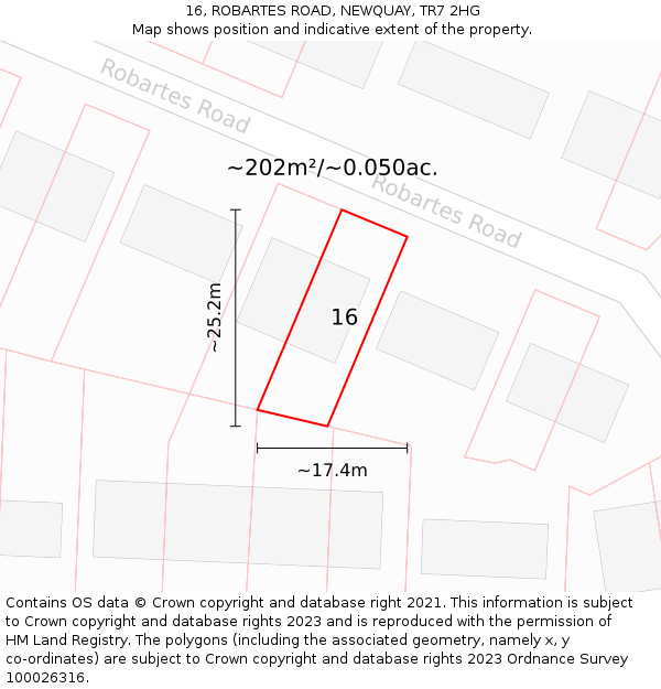 16, ROBARTES ROAD, NEWQUAY, TR7 2HG: Plot and title map