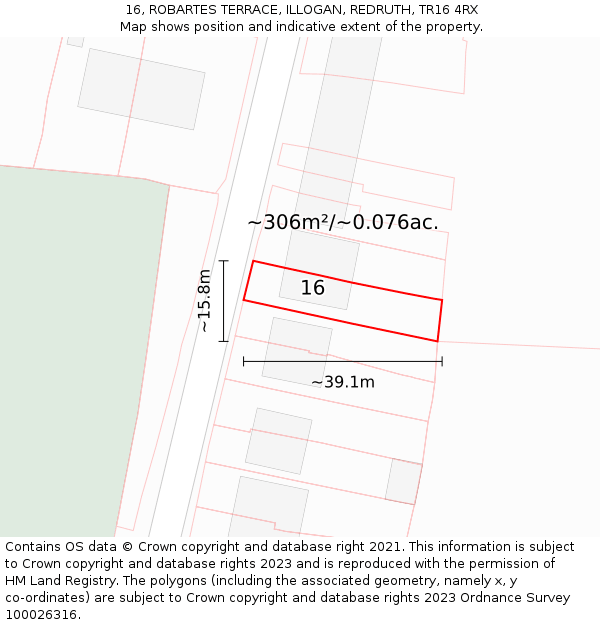 16, ROBARTES TERRACE, ILLOGAN, REDRUTH, TR16 4RX: Plot and title map