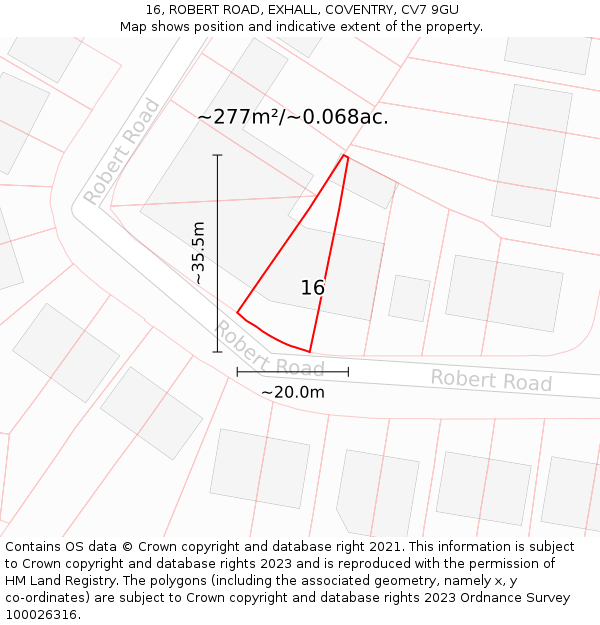 16, ROBERT ROAD, EXHALL, COVENTRY, CV7 9GU: Plot and title map