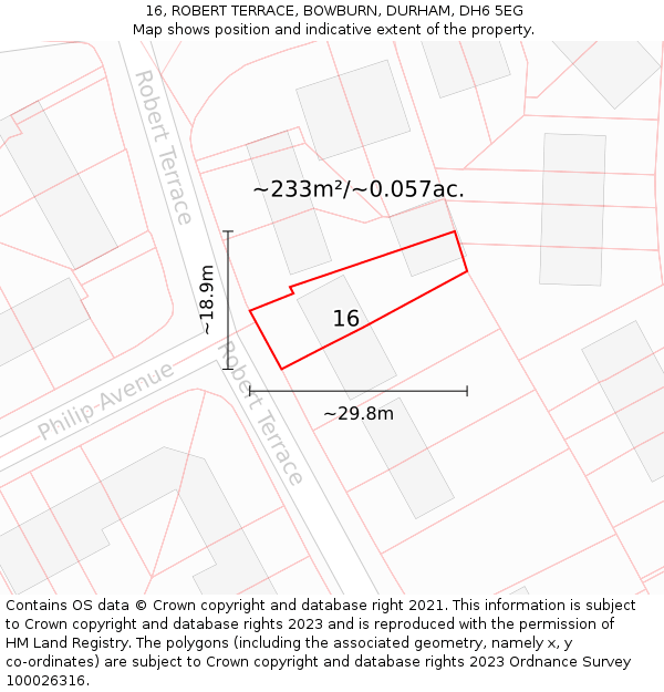 16, ROBERT TERRACE, BOWBURN, DURHAM, DH6 5EG: Plot and title map