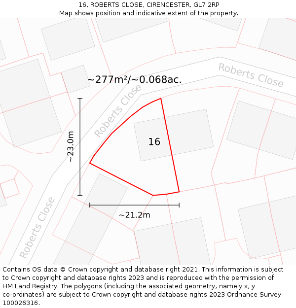16, ROBERTS CLOSE, CIRENCESTER, GL7 2RP: Plot and title map