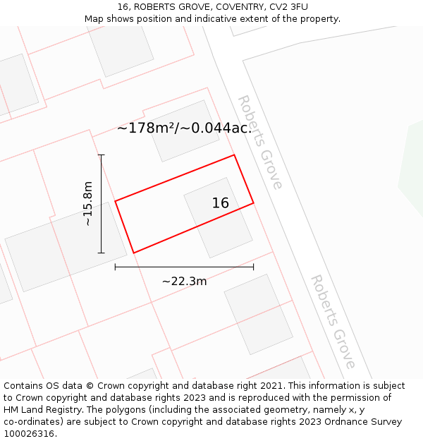 16, ROBERTS GROVE, COVENTRY, CV2 3FU: Plot and title map
