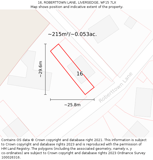 16, ROBERTTOWN LANE, LIVERSEDGE, WF15 7LX: Plot and title map