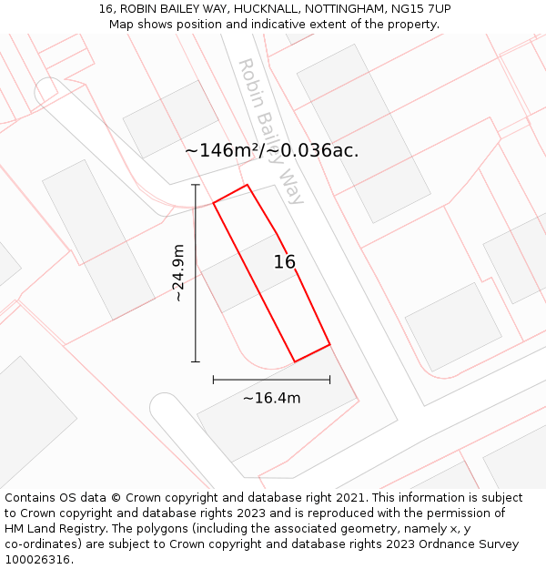 16, ROBIN BAILEY WAY, HUCKNALL, NOTTINGHAM, NG15 7UP: Plot and title map