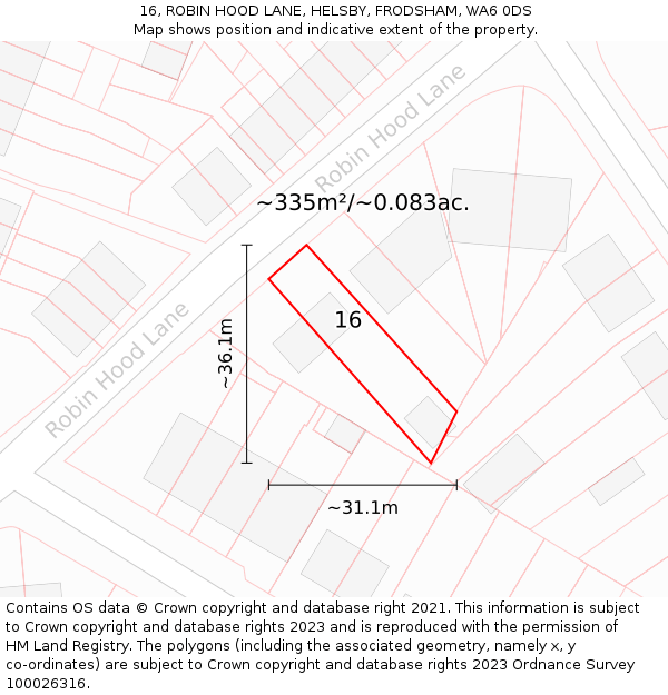 16, ROBIN HOOD LANE, HELSBY, FRODSHAM, WA6 0DS: Plot and title map
