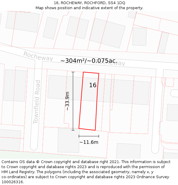 16, ROCHEWAY, ROCHFORD, SS4 1DQ: Plot and title map