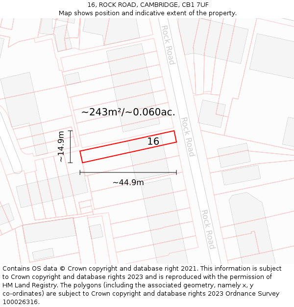 16, ROCK ROAD, CAMBRIDGE, CB1 7UF: Plot and title map